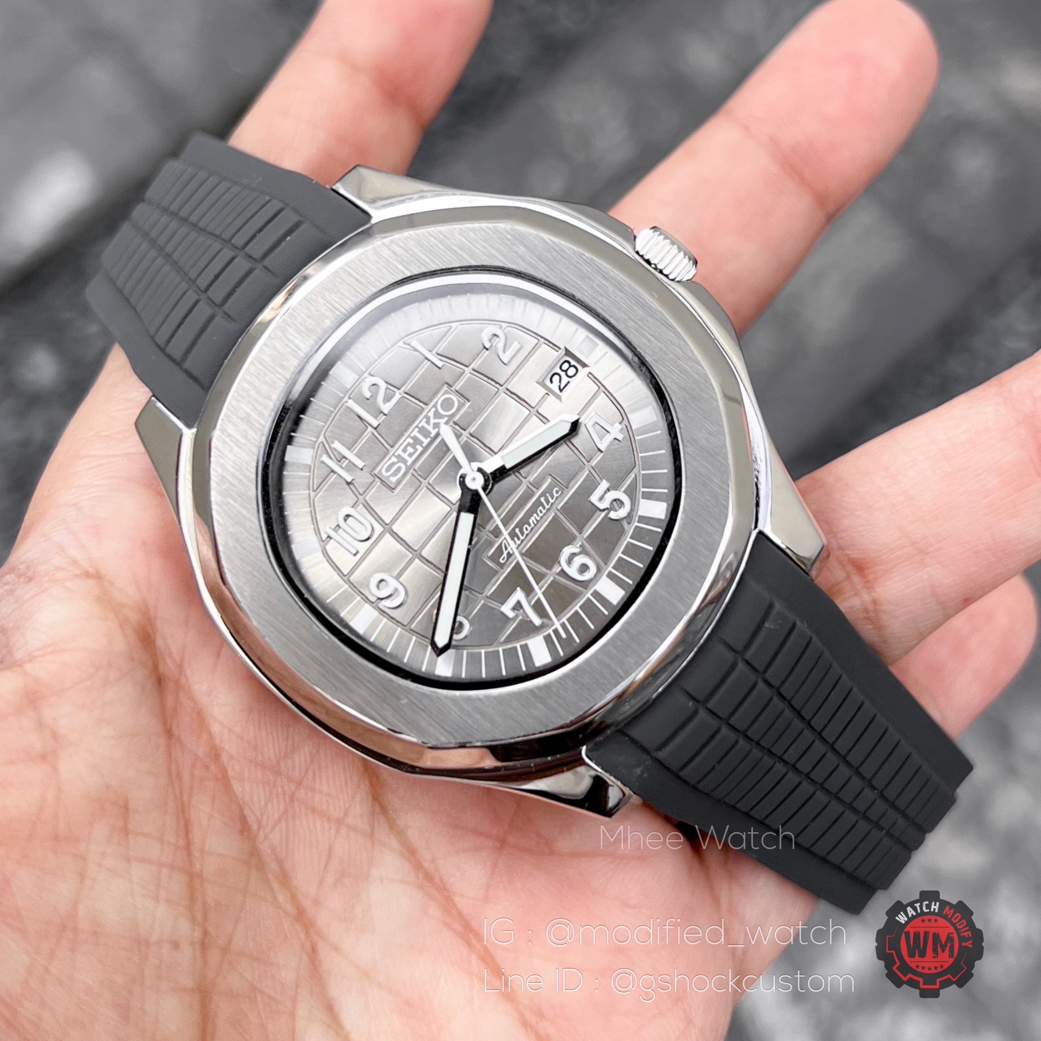 Seikomod Aquanaut Model Case Silver Grey Waffle Strap Automatic Movement