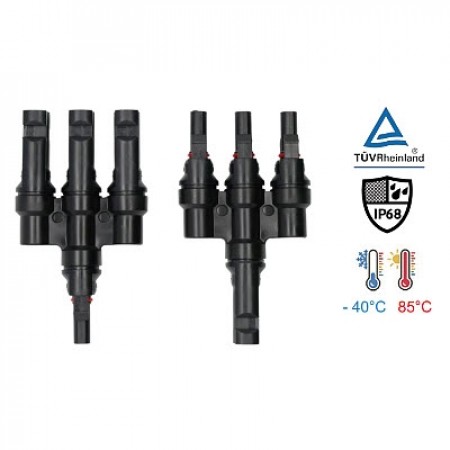 Link CB-1008 MC4 T-Type , 3 to 1 Connector (Pair), 1500V, 30A, TUV Standard, (2.5 mm², 4.0 mm² and 6.0 mm²)