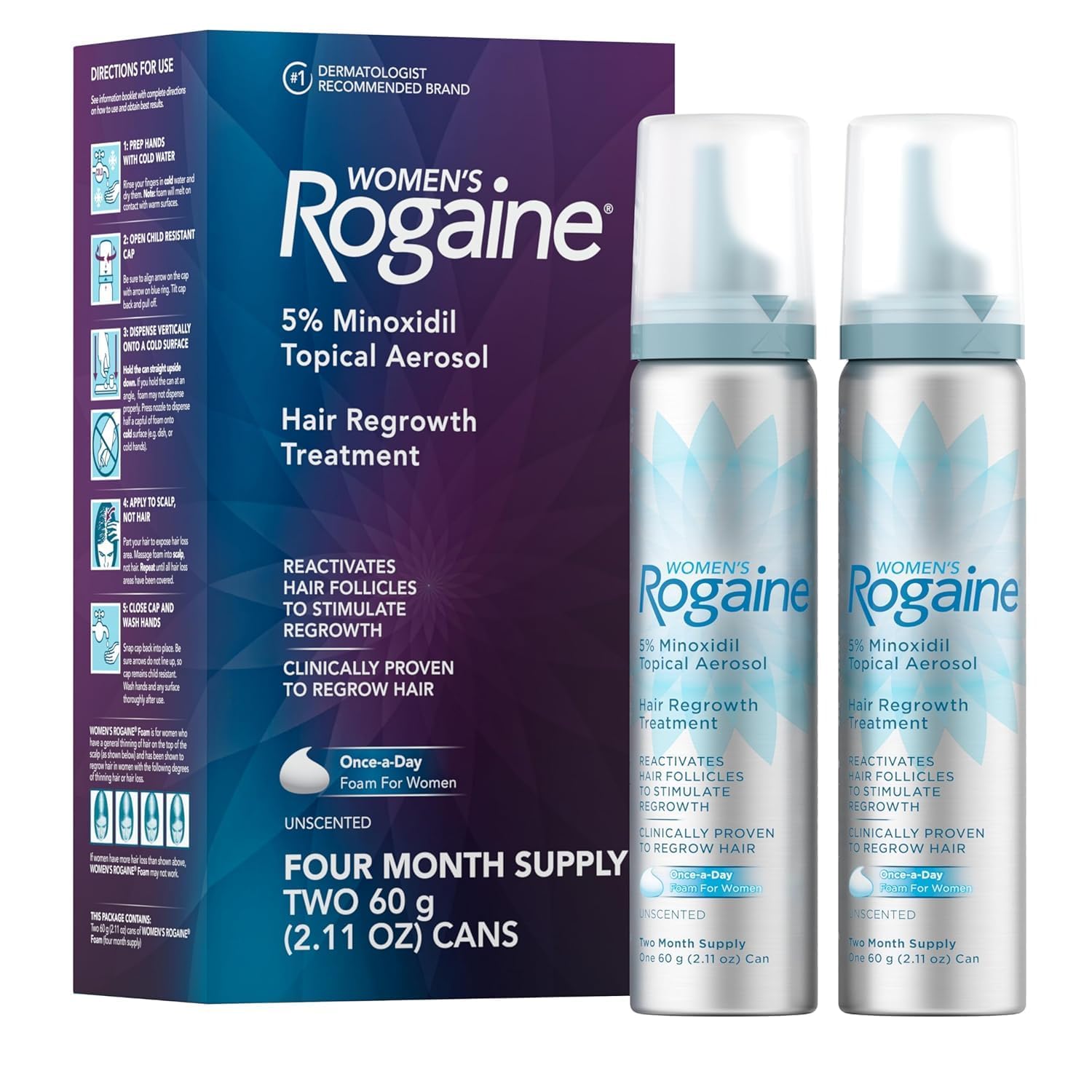 Rogaine 5% Minoxidil Foam Topical Loss Treatment ทรีทเมนต์โฟม ลดผมร่วง เพื่อให้ผมดูหนาขึ้น สำหรับผู้หญิง