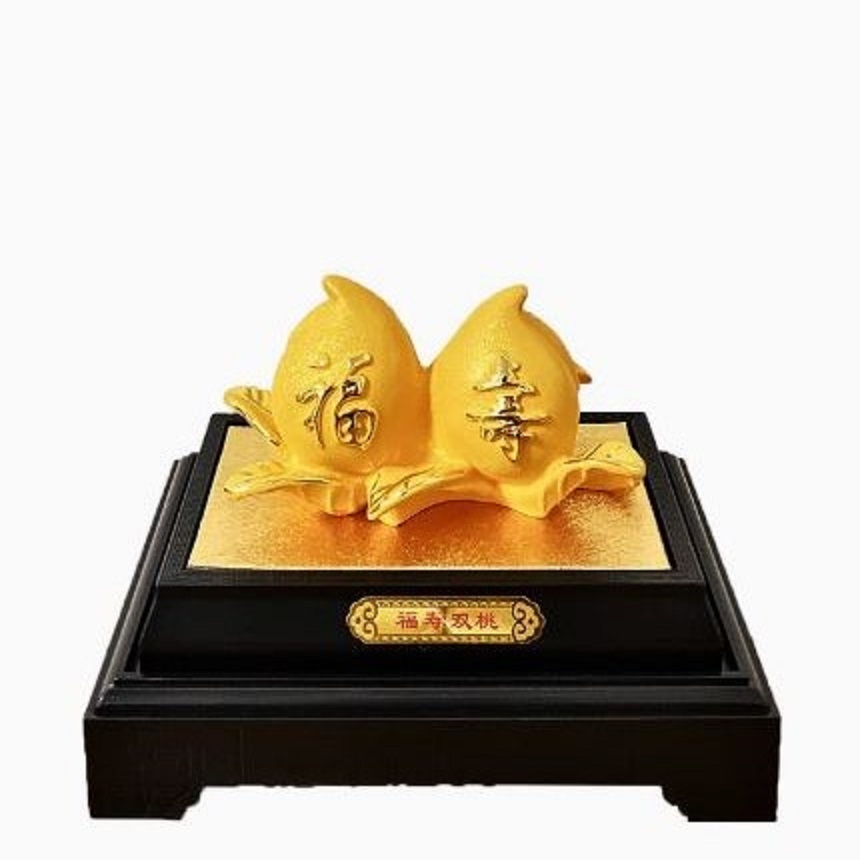 CT232B180 HAOYUN ลูกพีชมงคล สีทอง มงคล ของขวัญเลื่อนตำแหน่ง ของขวัญขึ้นบ้านใหม่ ขนเงินขนทอง รับทรัพย์