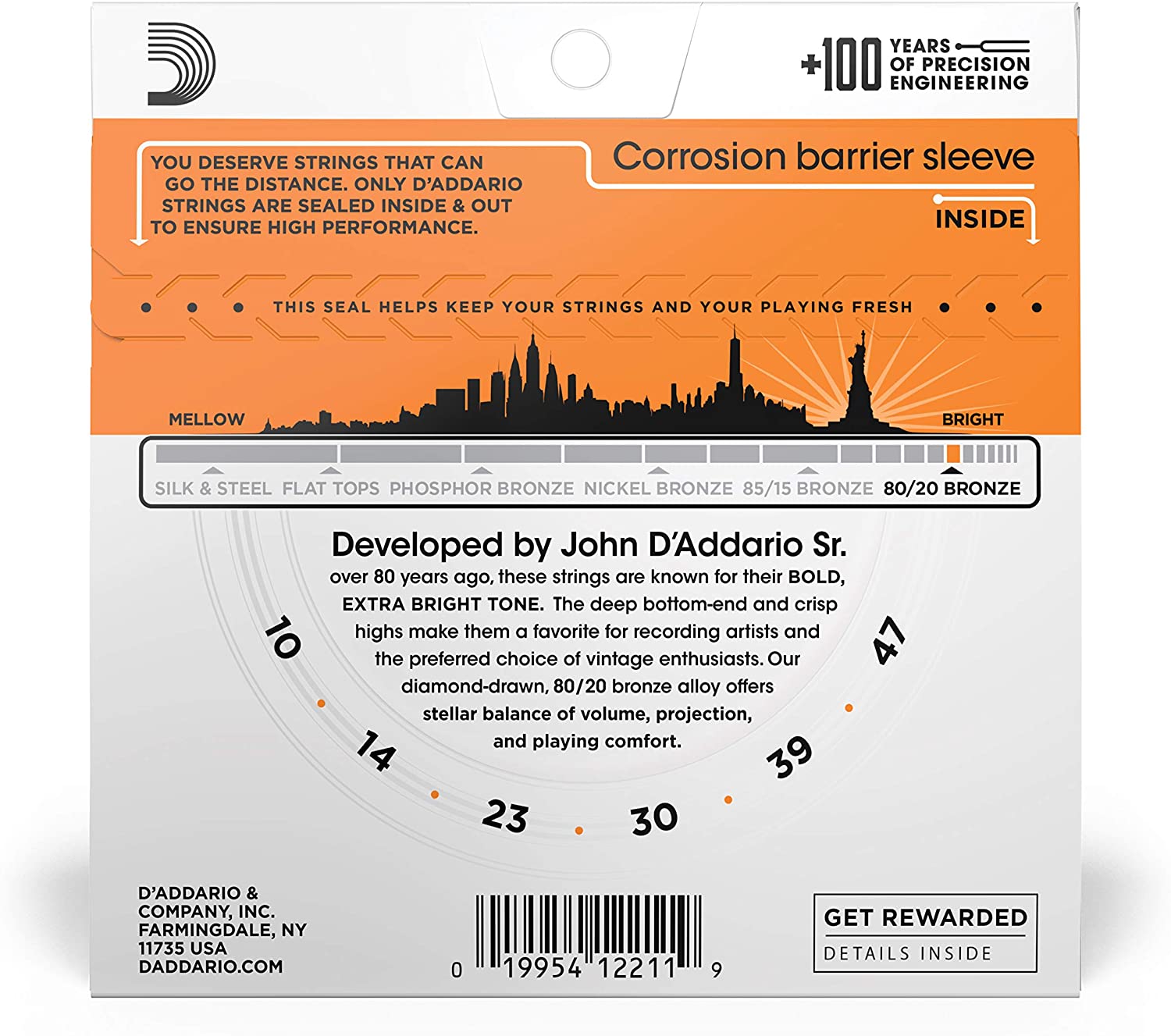 สายกีตาร์โปร่ง D'Addario EJ10 10-47 Extra Light
