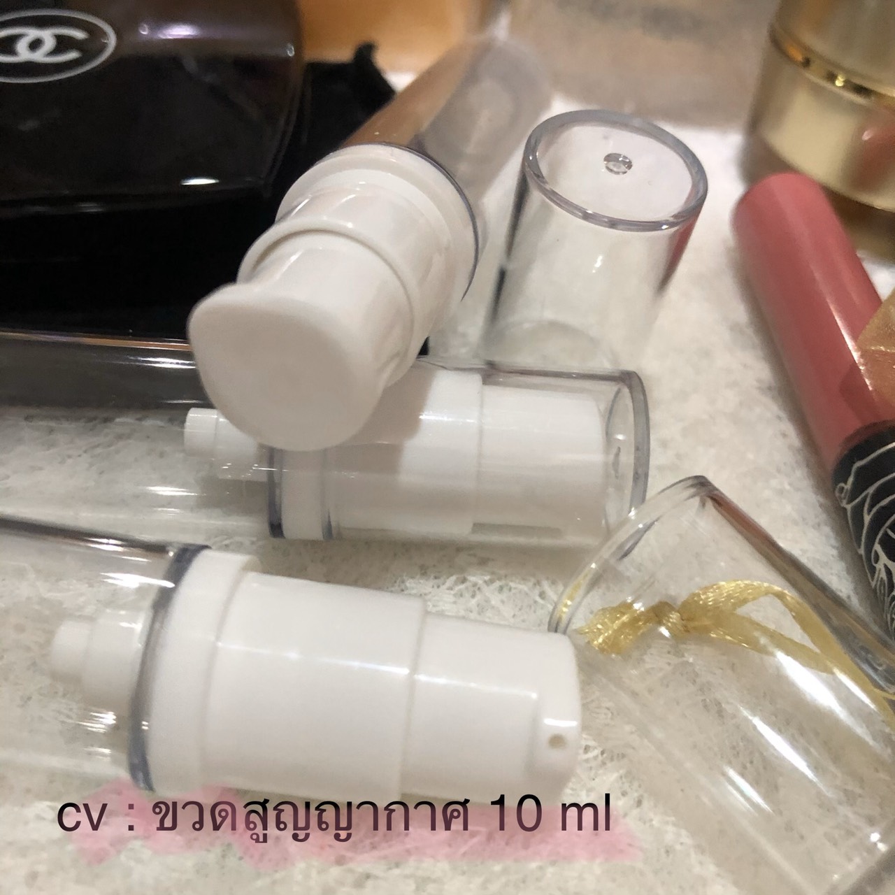 ขายส่ง ปลีก บรรจุภัณฑ์ ขวดปั้มสูญญากาศ พาสติก เกรด A ทรงผอม ขนาด 5 ml 10 ml