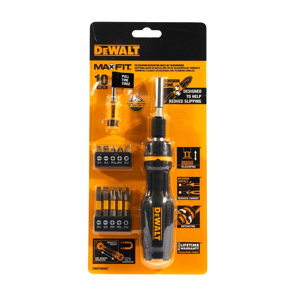 DEWALT ไขควงด้ามฟรีหัวแม่เหล็ก 8 นิ้ว รุ่น DWHT66567 พร้อมดอกไขควง 10 ดอก (ดีวอลท์)