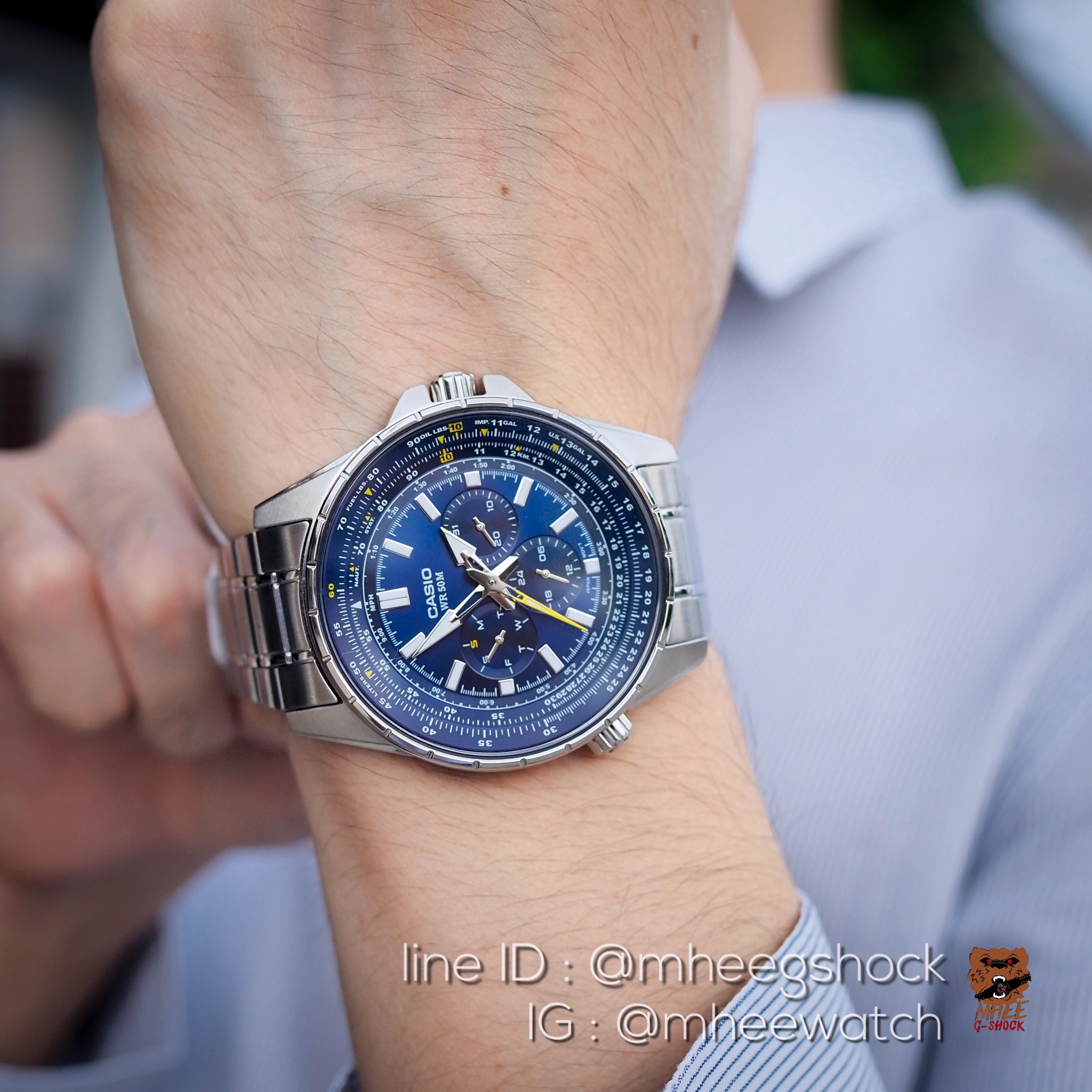 นาฬิกาคาสิโอ้ Casio Steel หน้านักบิน จอโครโนกราฟ ใหญ่เต็มข้อ ของแท้ ประกันศูนย์เซ็นทรัล CMG