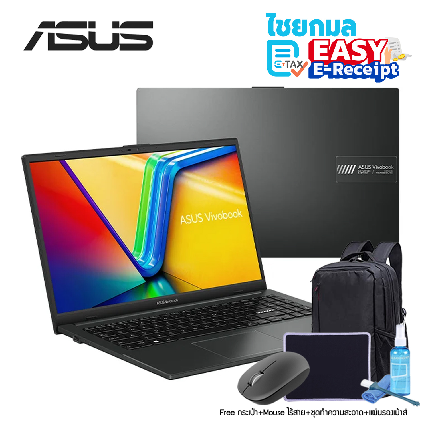 [รุ่นเริ่มต้น สเปคเหมาะกับนักเรียน] โน๊ตบุ๊ค Asus Vivobook Go 15 E1504GA-NJ071WA Black