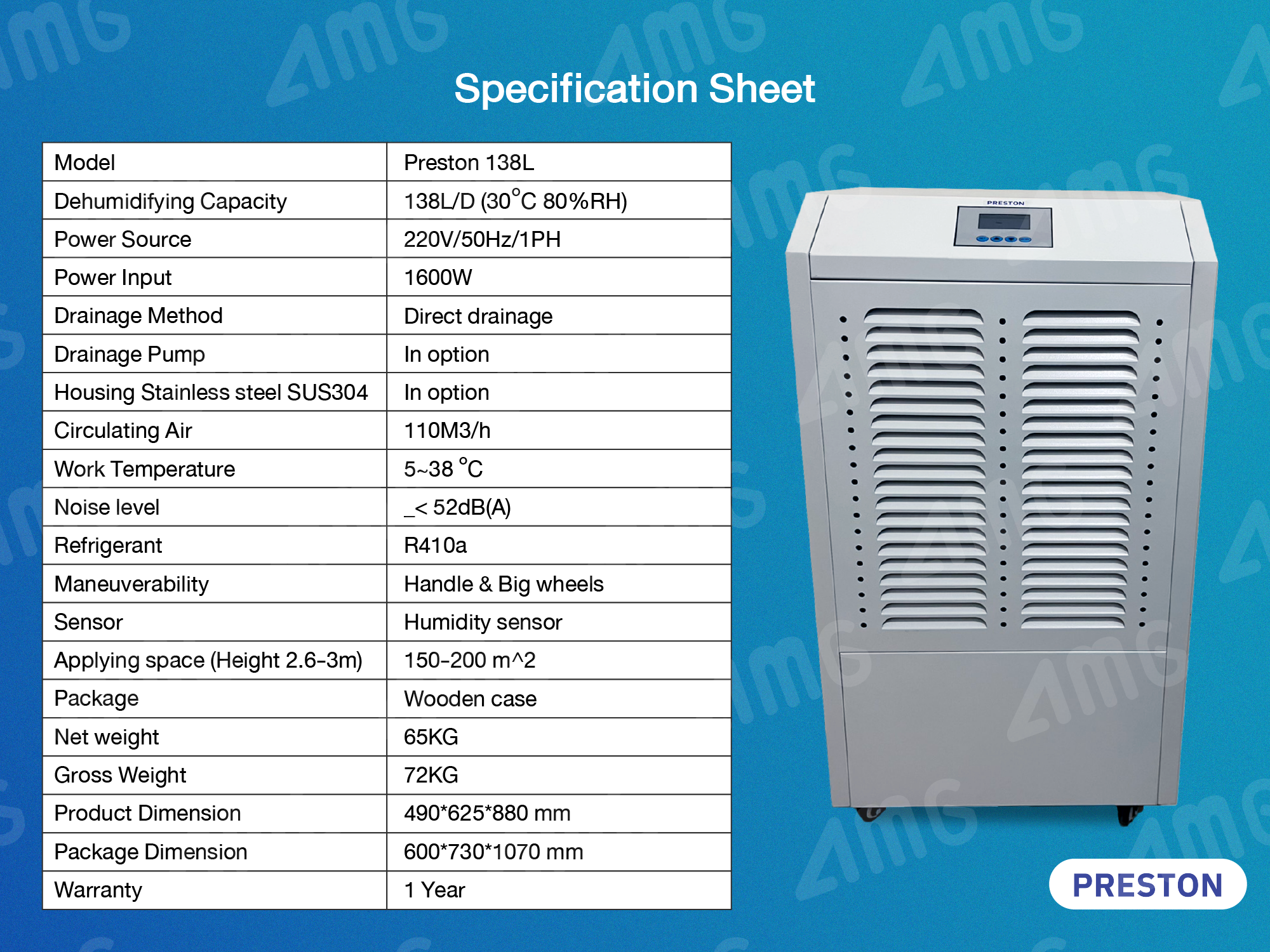 เครื่องลดความชื้นอุตสาหกรรม PRESTON 138L
