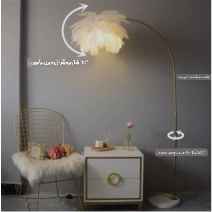 CT191A151 SOTMIA โคมไฟตั้ั้งพื้นขนนก โคมไฟพร้อมรีโมท Feather Lamp