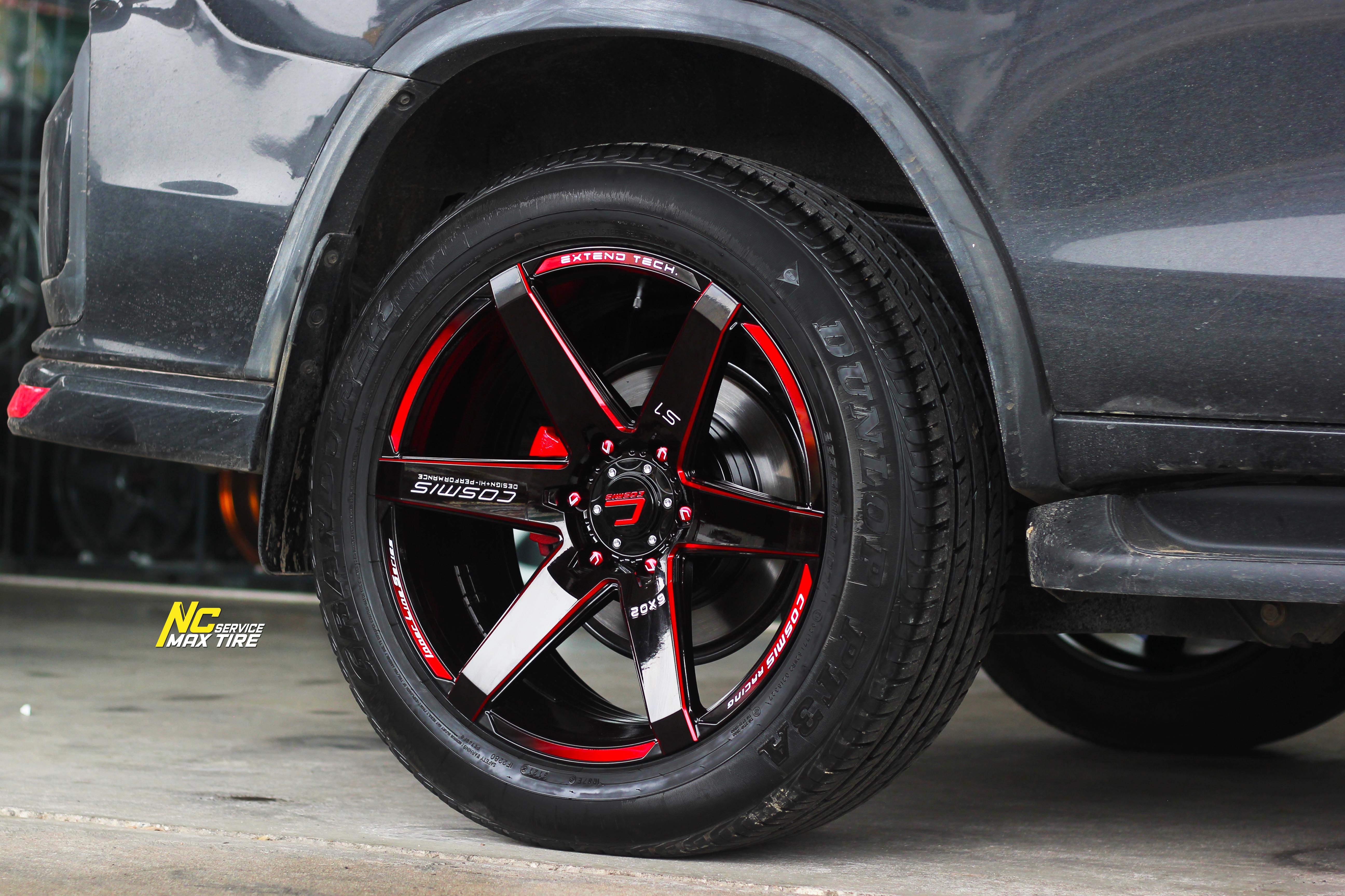 TOYOTA FORTUNER / ล้อแม็ก / ล้อแม็กขอบ20 / Cosmis / Innerline S1 Euro / ล้อแม็กยอดนิยม / 20x9.0 6H139.7 ET+10 / ล้อแม็กสีดำCNCข้างก้านแดงขอบเพลทแดง / ล้อแม็กสำหรับกระบะจัวสูง / ล้อแม็กPPV / NCล้อแม็ก