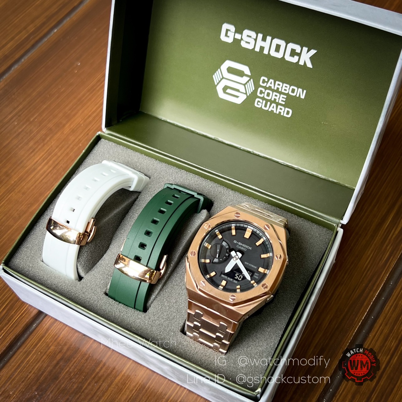 G-SHOCK Ga-2100 Casioak Combo Set Rosegold with Stainless Steel And 2colors of Rubber Strap