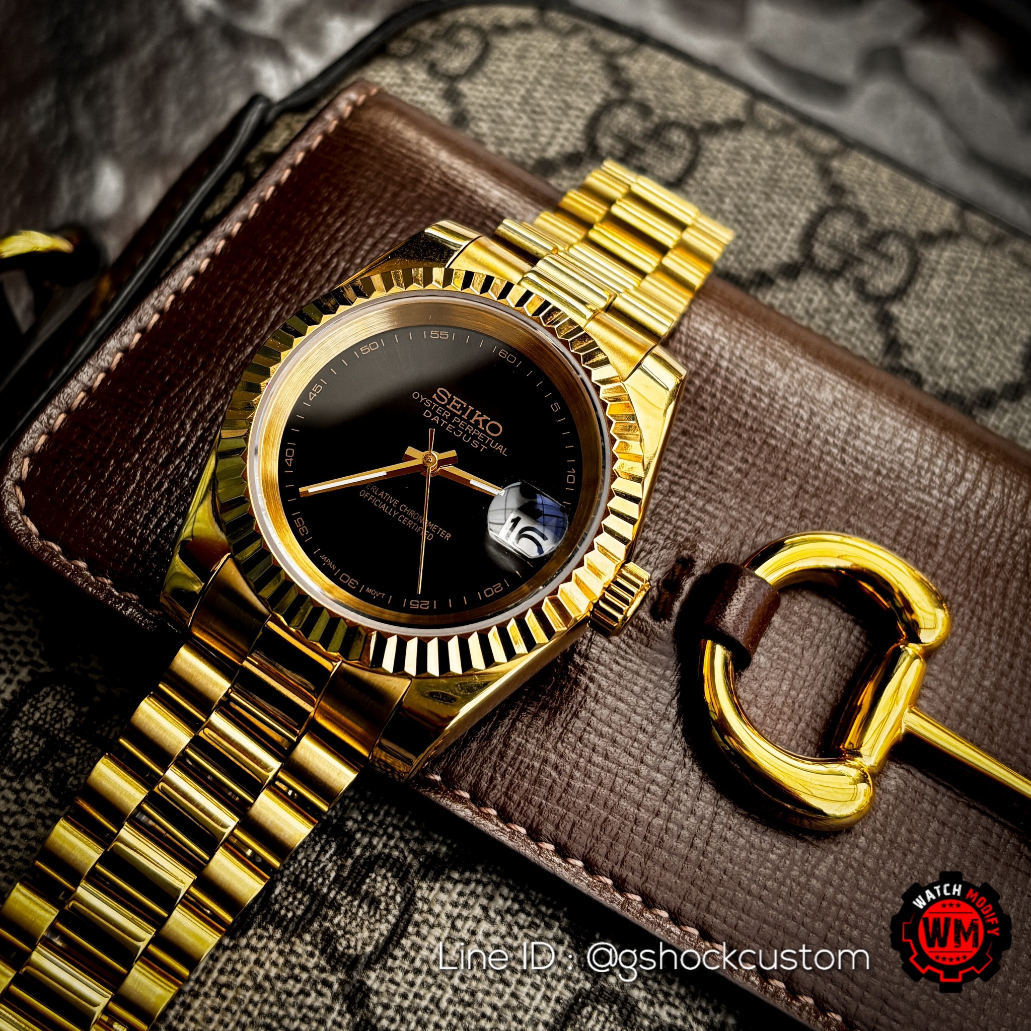Seikomod Onyx Gold Datejust 39mm President Gold Steel Strap