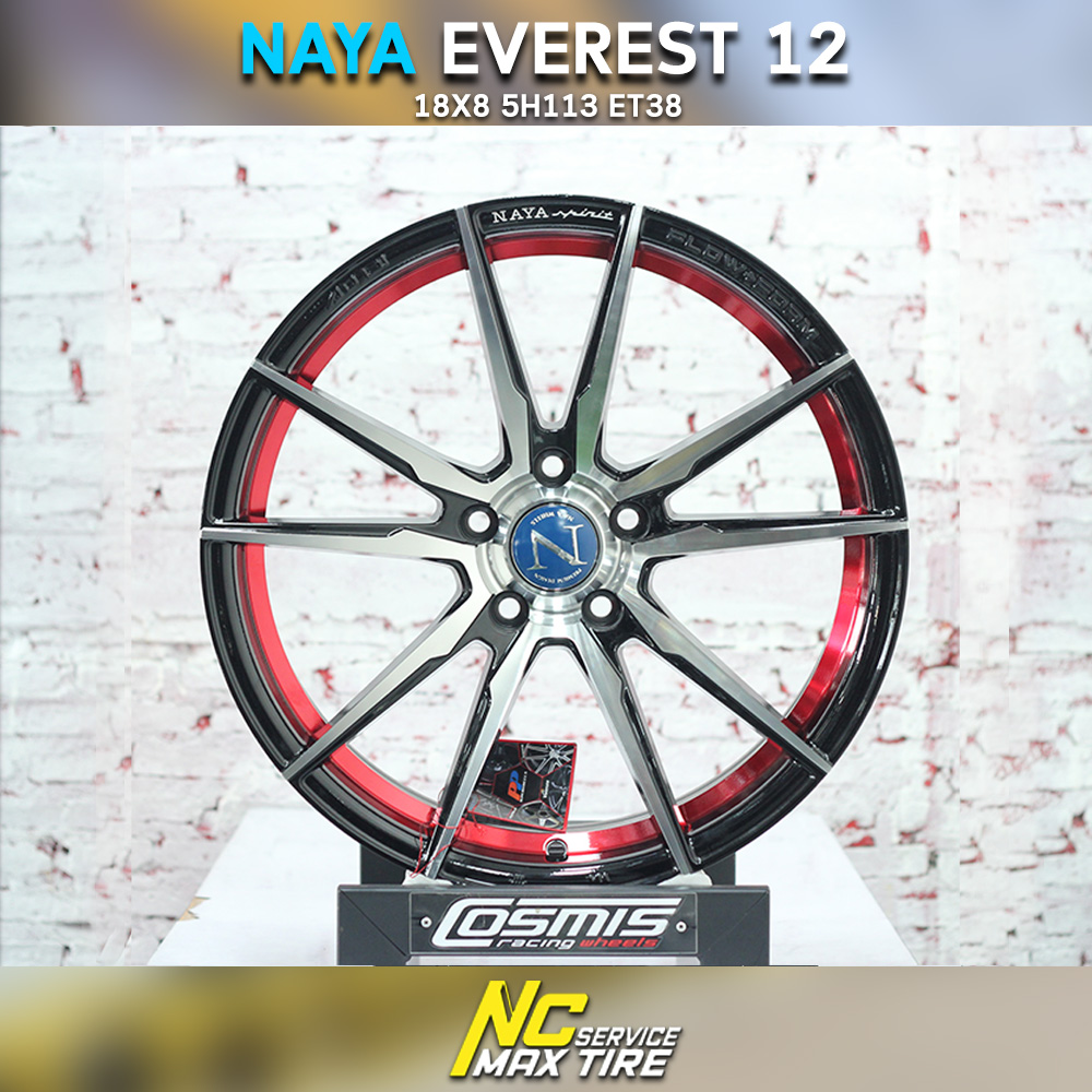 ล้อแม็กขอบ18 NAYA EVEREST12 สีดำ หน้าเงิน ท้องแดง สำหรับรถเก๋ง/กระบะ (ราคา4วง)