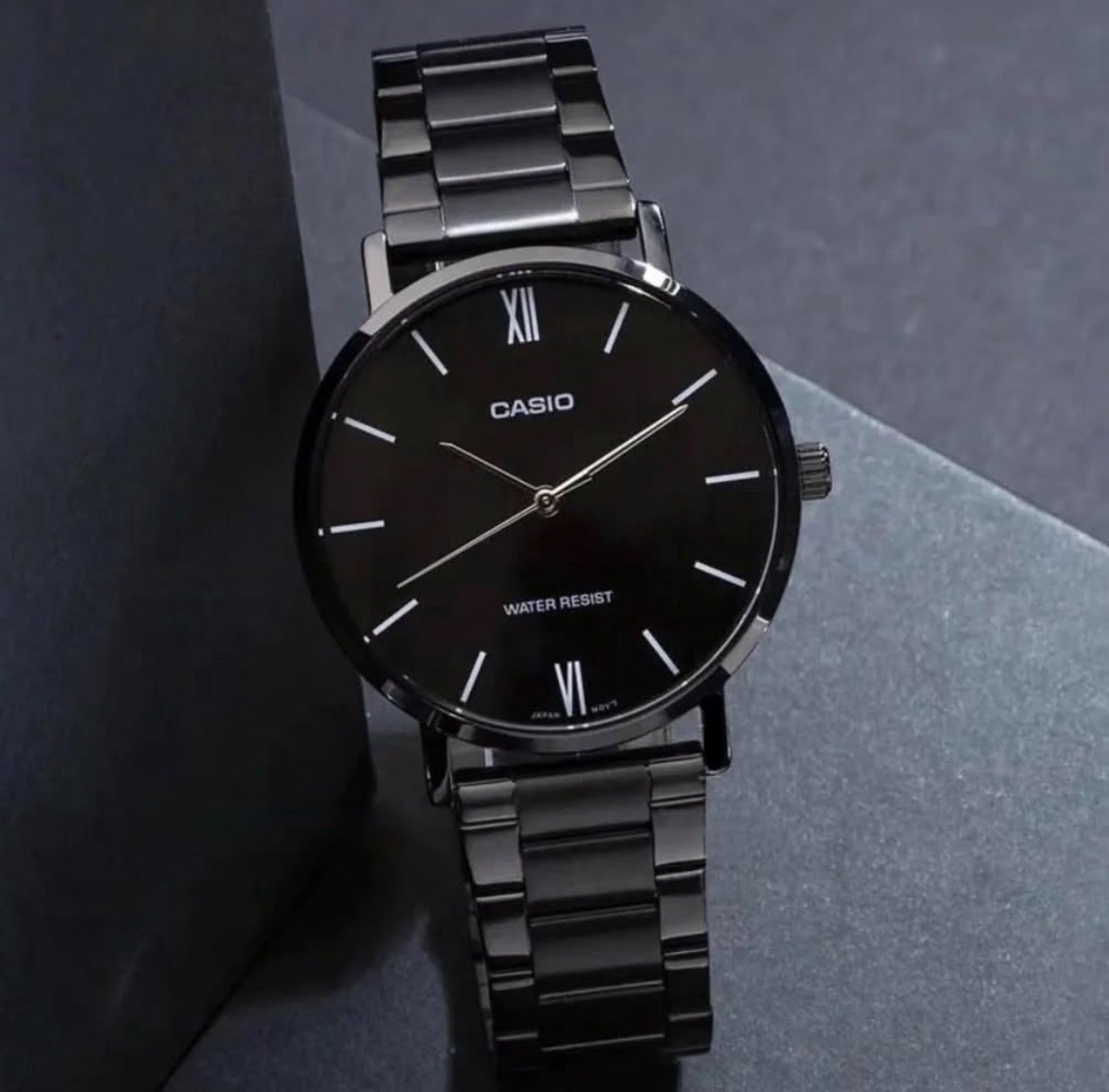 Casio PVD Black Steel Round Dial with Roman Numbers