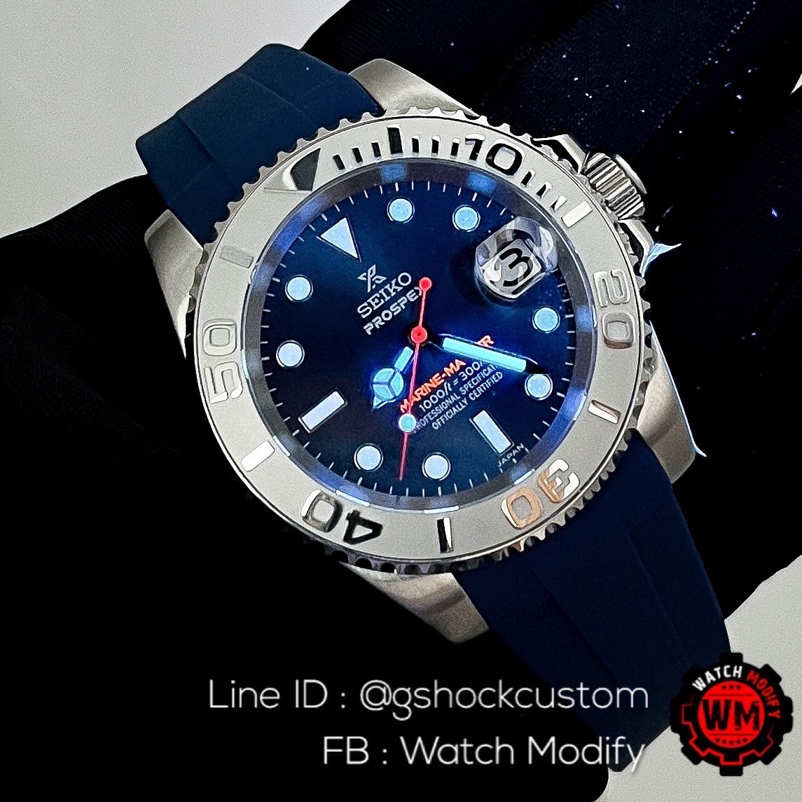 SeikoMod Yacht Master Rhodium Blue Dial with Rubber Strap Very Premium Edition