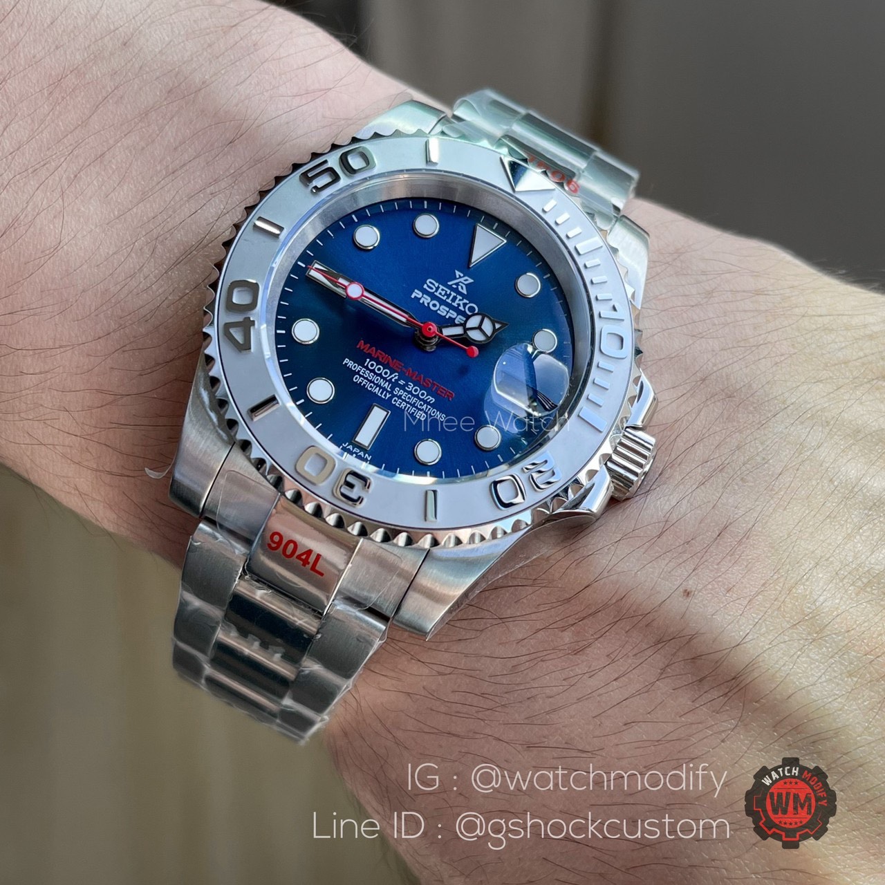 Seiko Modify Yacht Master Power Blue หน้าปัดใหม่ล่าสุด ขอบแพลตตินั่ม