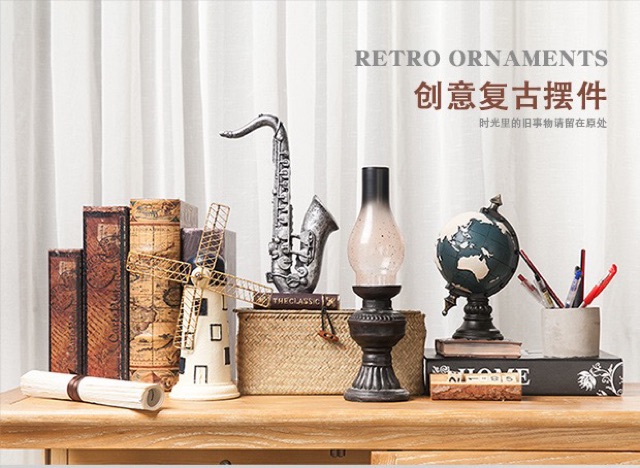 C1009B007 FAMITOSS ของตกแต่งบ้านวินเทจ เรโทร โบราณ RETRO DECORATION ของแต่งห้อง ของตั้งโชว์ ของขวัญ นาฬิกา กระปุกออมสิน