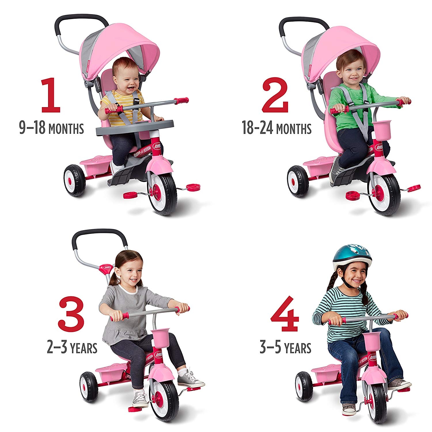 Radio Flyer 4 in 1 Trike, Pink จักรยานสามล้อสุดคุ้ม ใช้ตั้งแต่เด็กเล็กถึงเด็กโต มีที่พักเท้า
