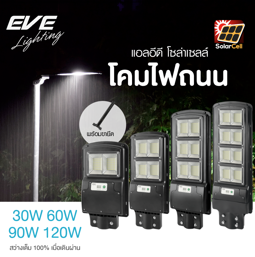 Street Light Solar Cell SSL-04 Motion Senser Daylight ไฟถนน กำแพงรั้ว โซล่าร์เซลล์แอลอีดี พร้อมโมชั่นเซ็นเซอร์ สว่าง 100% เมื่อพบการเดินผ่าน 30W,60W,90W,120 วัตต์ แสงขาวพร้อมขายึด ให้ความสว่างตลอดทั้งคืน