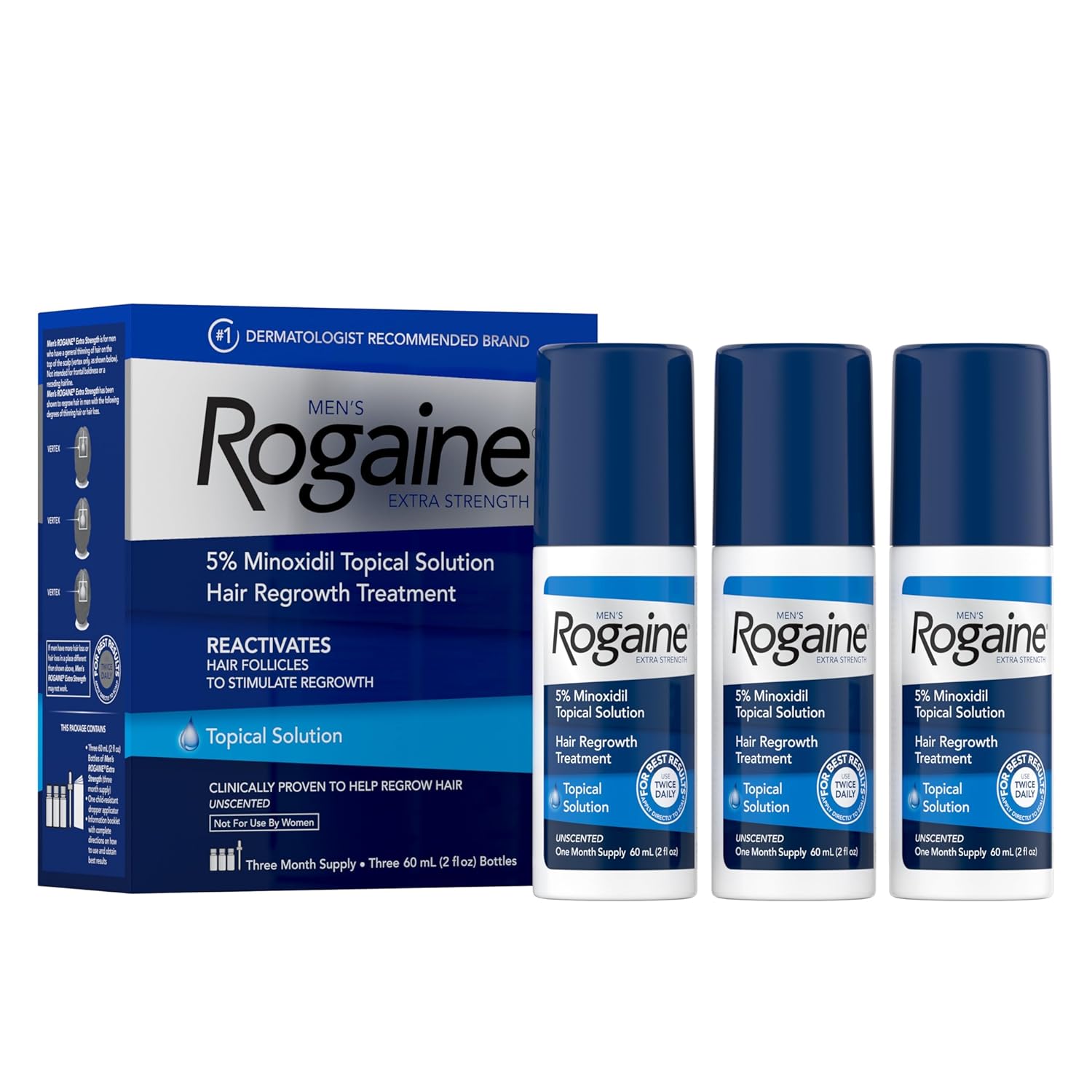 Rogaine Extra Strength 5% Minoxidil Topical Solution เซรั่มสำหรับผมบาง รักษาผมร่วงเพื่อให้ผมงอกขึ้นมาใหม่หนาขึ้น