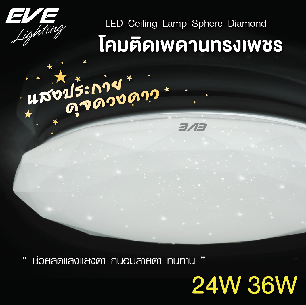 LED Ceiling Diamond โคมเพดานแอลอีดี สเฟียร์ไดมอน ให้แสงเป็นประกายเพชร ระยิบระยับ ขนาด 24, 36 วัตต์ แสงขาวเดย์ไลท์