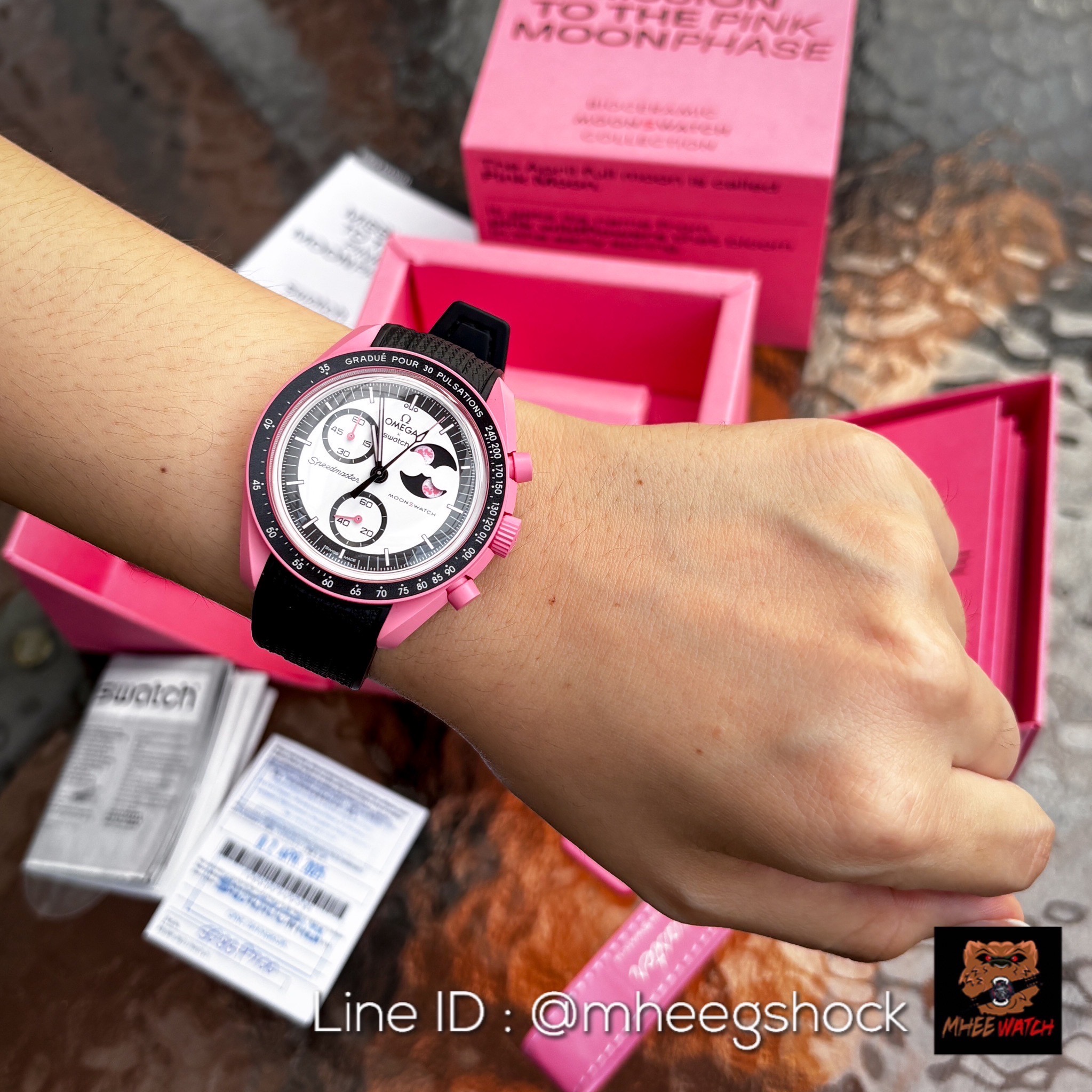 Swatch X Omega Limited Mission To Pink MoonPhase ลิมิเต็ดที่มีขายเพียง15วันเท่านั้น ฟรีสายPremium Rubberฟรีด้วย1เส้น