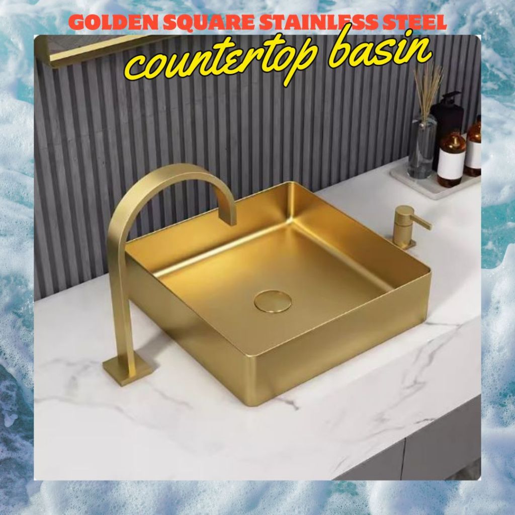 CT196D097 TSUKAERU Luxury wash basin อ่างล้างมือทรงสี่เหลี่ยมจตุรัส อ่างสีทอง เคาน์เตออร์สีทอง