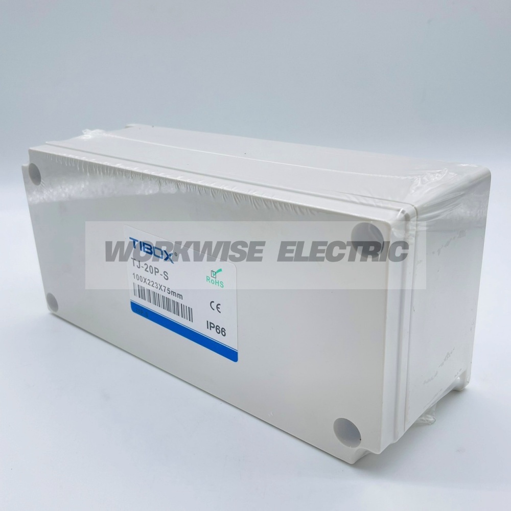 "TIBOX" TJ-20P-S กล่องพลาสติก พร้อมเทอร์มินอลบล็อก (Plastic Terminal Block Box IP66) 20Pole 10A Size : 223x100x75 mm.