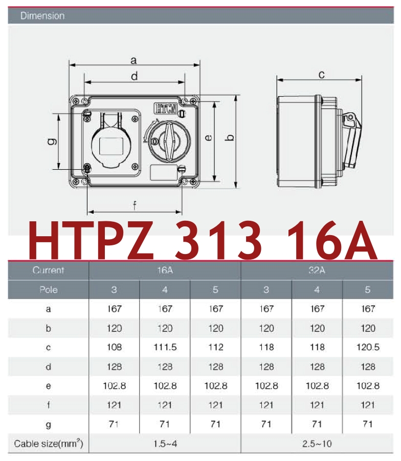 "DAKO PLUG" HTPZ313 เต้ารับพร้อมสวิทช์อินเตอร์ล็อก 2P+E 16A 230V IP44