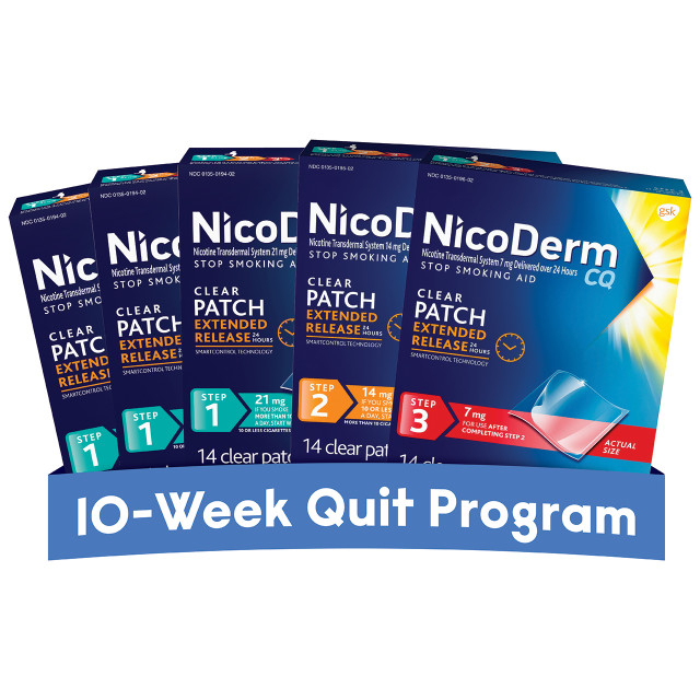NicoDerm CQ 10 Weeks to Quit Bundle (for heavy smokers) แผ่นนิโคติน แผ่นแปะเลิกบุหรี่ (สำหรับผู้สูบบุหรี่จัด)