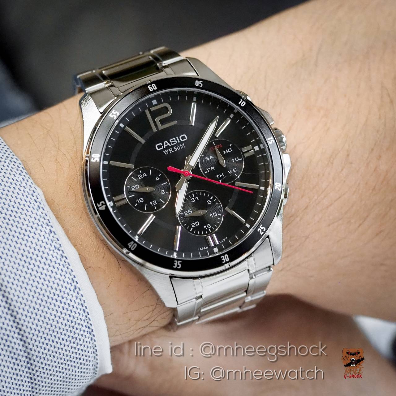 Casio Black Chronograph สายสแตนเลส ของแท้ ประกันศูนย์ไทย