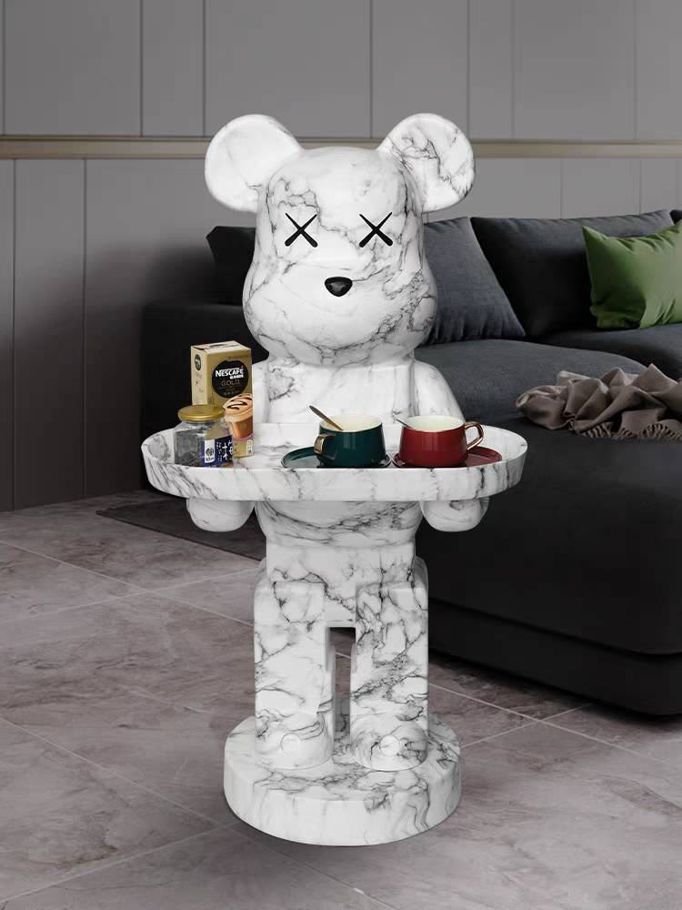 CT221D124 ZEITAKU โต๊ะข้างห้องนั่งเล่น โต๊ะกลมเล็ก หมีถือถาด BEAR