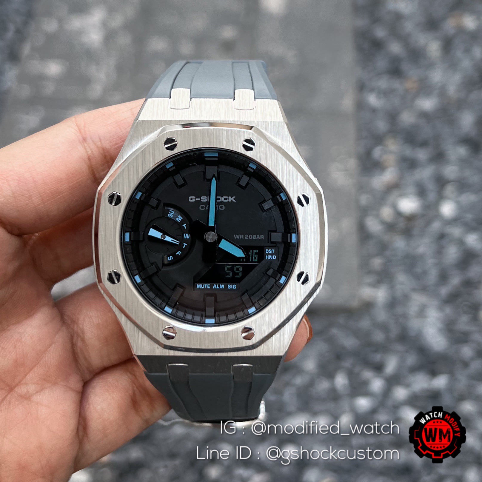 G-Shock Casioak Silver Grey Rubber AP style Customized