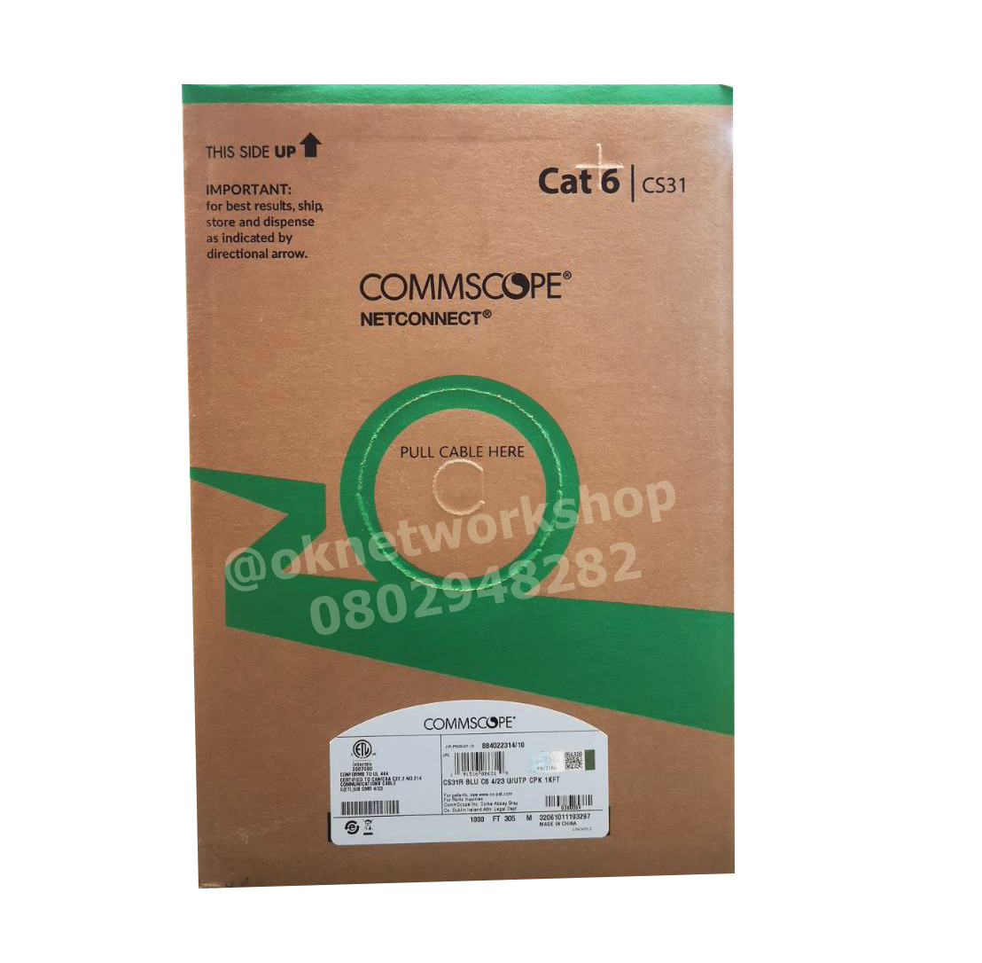 CBC-0007 CAT 6 UTP CABLE W/FILLER ,BLUE305 M., P/N 884023394/10 ราคาสายแลนภายใน CAT6 สีฟ้า 305 เมตร Commscope CAT6 Network Cable UTP 23 AWG CMR -Blue