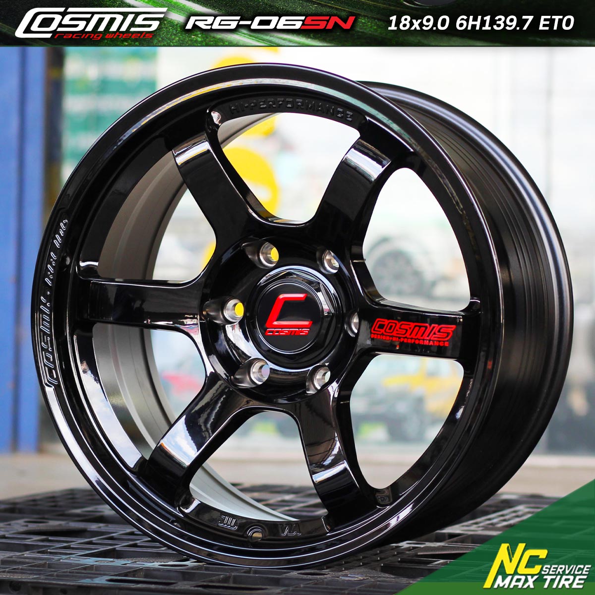 ล้อแม็กขอบ18 / Cosmis / RG-06SN / 18x9.0 6H139.7 ET0 / ล้อแม็กสีดำเงาทั้งวงหยอดตัวหนังสือแดง / ล้อแม็กสำหรับรถกระบะ / ล้อแม็กSUV / ล้อแม็กPPV / NCล้อแม็ก / ล้อแม็กสวยๆ