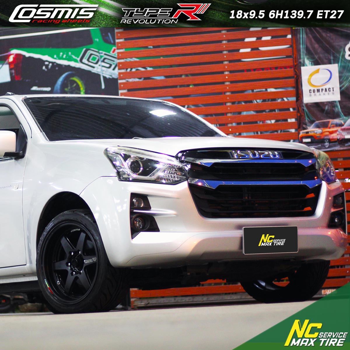 ISUZU Dmax / ล้อแม็กขอบ18 / Cosmis / Type-R Revolution / 18x9.5 6H139.7 ET27 / ล้อแม็กสำหรับรถกระบะ / ล้อแม็กสีดำด้านทั้งวง / มิลลิ่งตัวหนังสือ / ล้อแม็กสวยๆ / NCล้อแม็ก