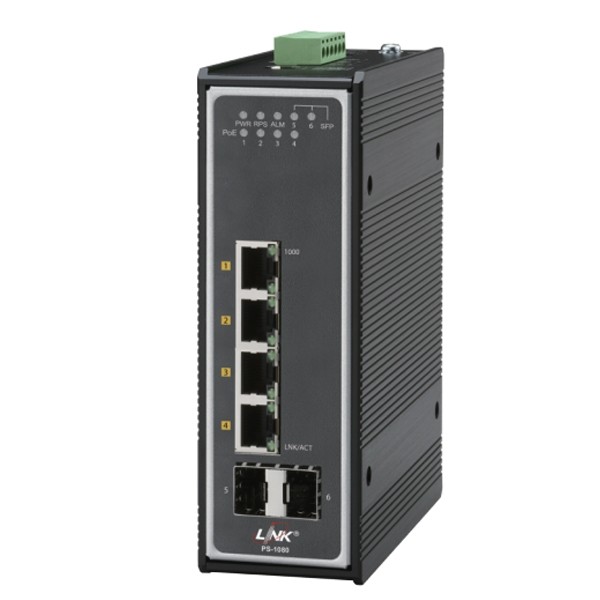 PS-2080 4-Port Industrial GIGABIT PoE SWITCH (DC120W) 4 GE (PoE) + 2 SFP (GE)