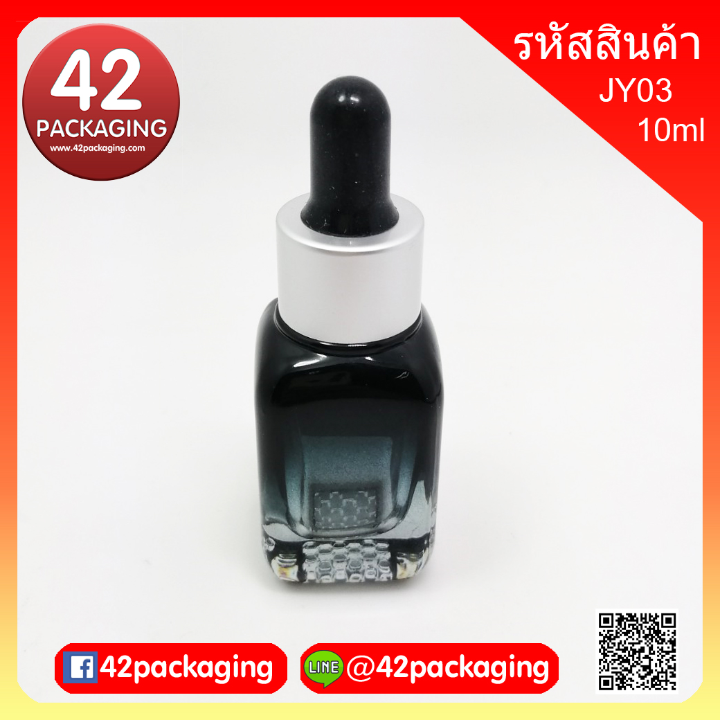 ขวดอโรม่า ทรงเหลี่ยม พ่นดำ ขวดหัวหยดดรอปเปอร์ ขอบเงินด้าน เนื้อแก้ว ขนาด 10 ml