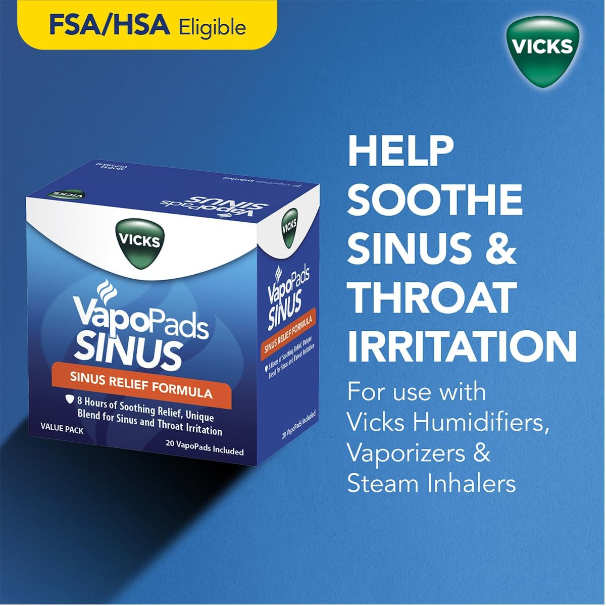 Vicks VapoPad Sinus แผ่นรีฟิล สำหรับใส่เครื่องพ่นไอระเหย ขนาด 20 แผ่น