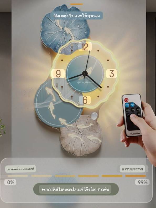 CT208C043 INTERY นาฬิกาติดผนัง นาฬิกามงคล ปลา Fish WALL CLOCK WALL DECOR