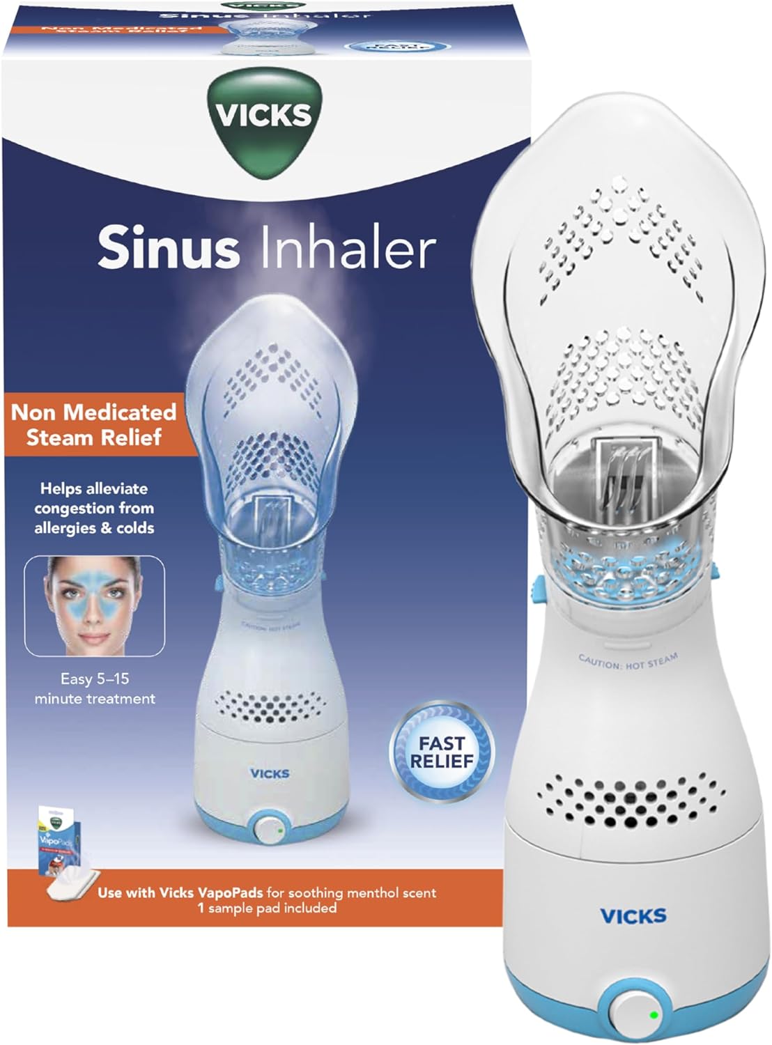 Vicks Sinus Inhaler เครื่องพ่นไอน้ำส่วนตัวเพื่อบรรเทาไซนัส อาการแพ้ คัดจมูก ไอ และหวัด พร้อมที่แปลงไฟ