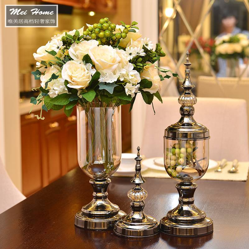 CT031E021 DECHOMEเซ็ทแจกันดอกไม้ แจกันตกแต่งบ้าน ชุดแต่งโต๊ะอาหาร แจกัน ดอกไม้ปลอมเหมือนจริง ดอกไม้ประดิษฐ์พร้อมแจกัน