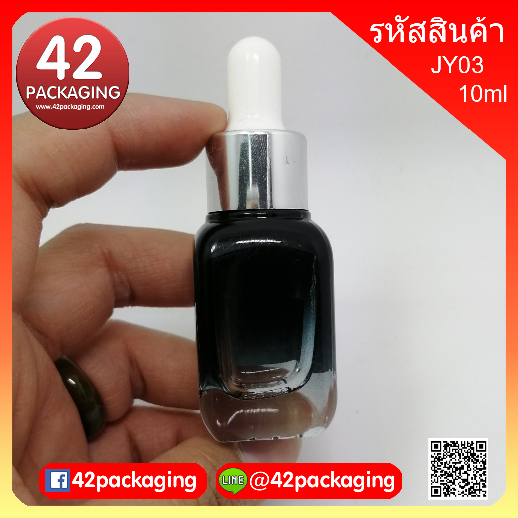 ขวดอโรม่า ทรงเหลี่ยม พ่นดำ ขวดหัวหยดดรอปเปอร์ ขอบเงินเงา เนื้อแก้ว ขนาด 10 ml