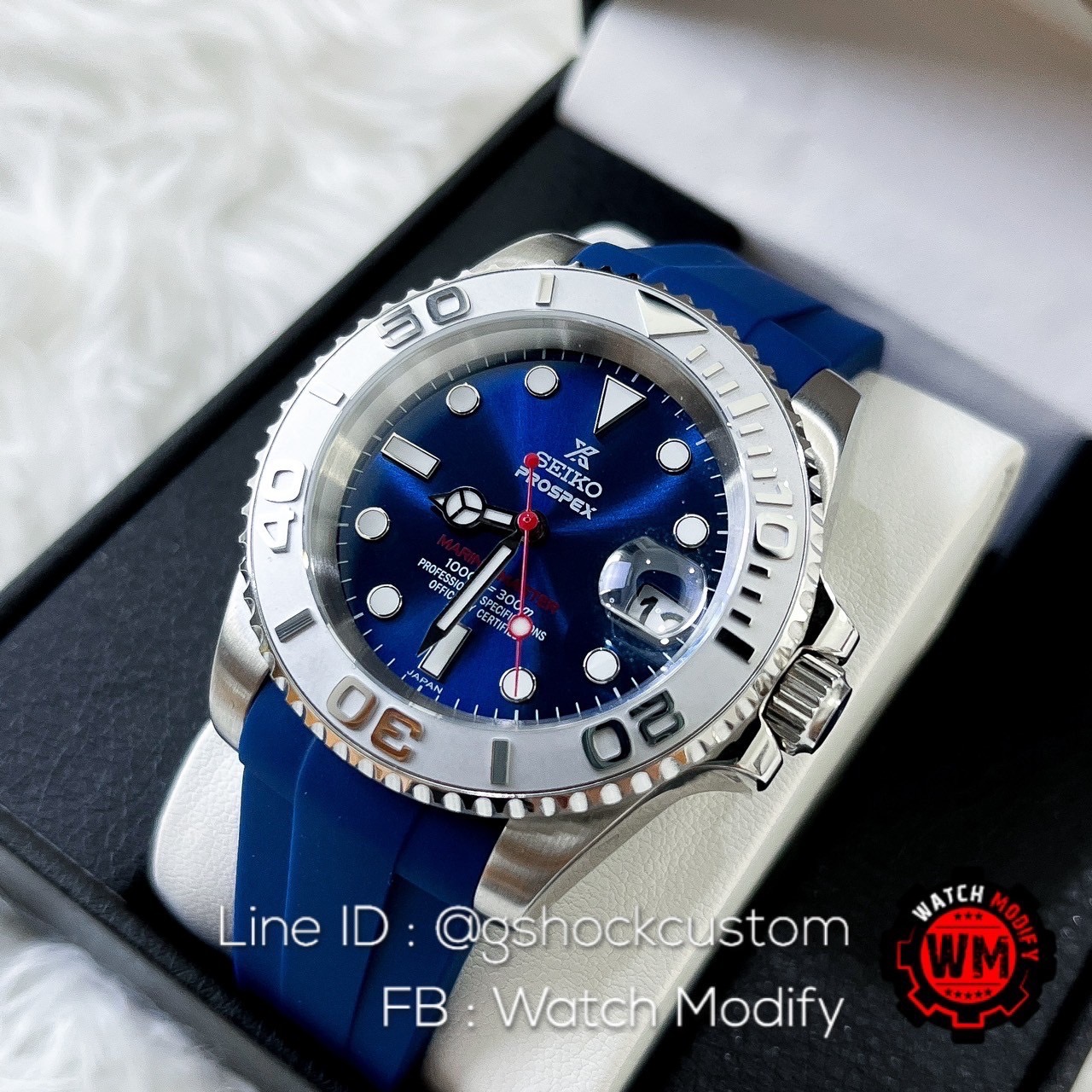 SeikoMod Yacht Master Rhodium Blue Dial with Rubber Strap Very Premium Edition
