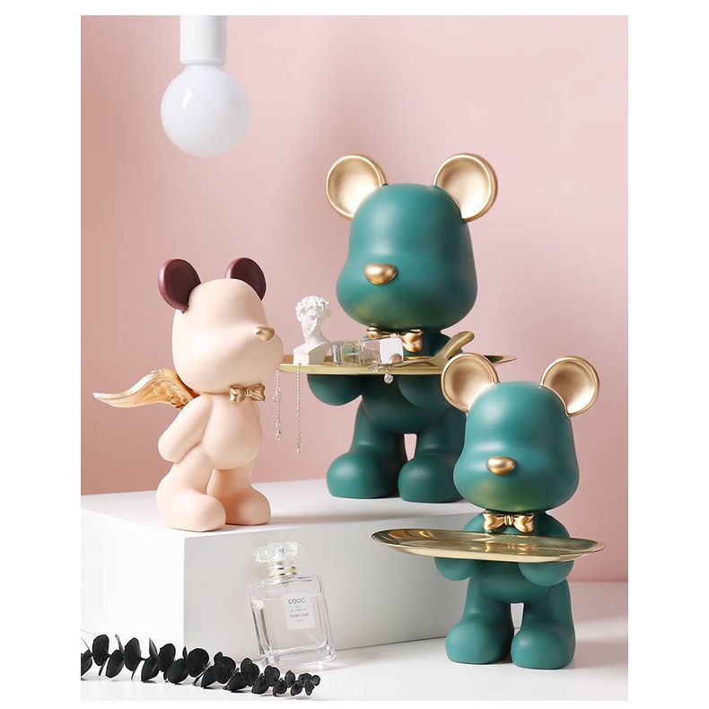 CT075D024 HOMMY หมีถือถาด โมเดลหมี หมีถือถาดยืน โมเดลหมีแต่งบ้าน ของแต่งบ้าน