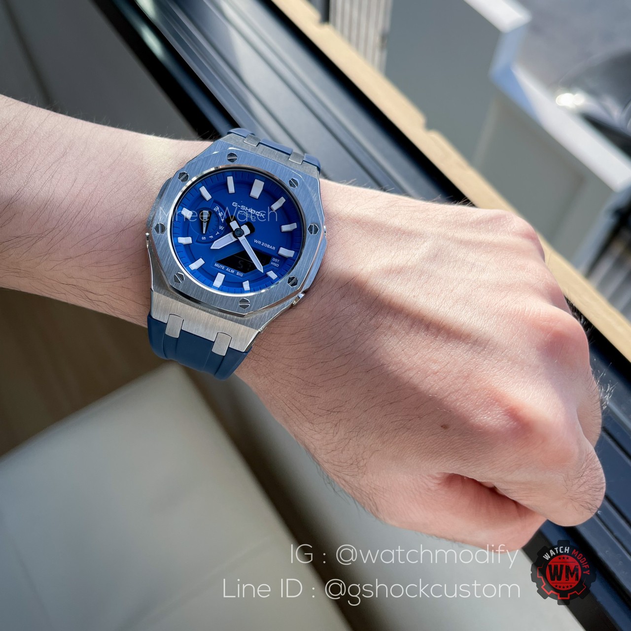 G-Shock รุ่น GA-2100HC-2A custom AP Silver Blue Rubber GEN3 ใหม่ล่าสุด ของแท้ ประกัน 1 ปี