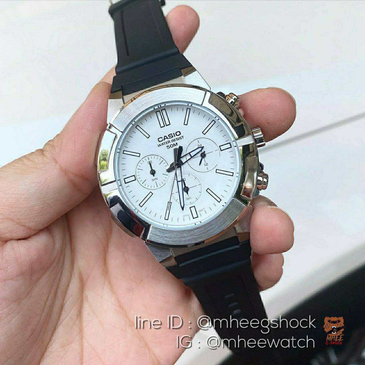 Casio G-Steel จอChronograph หน้าขาว รุ่นใหม่ล่าสุด MTP ของแท้ ประกันศูนย์