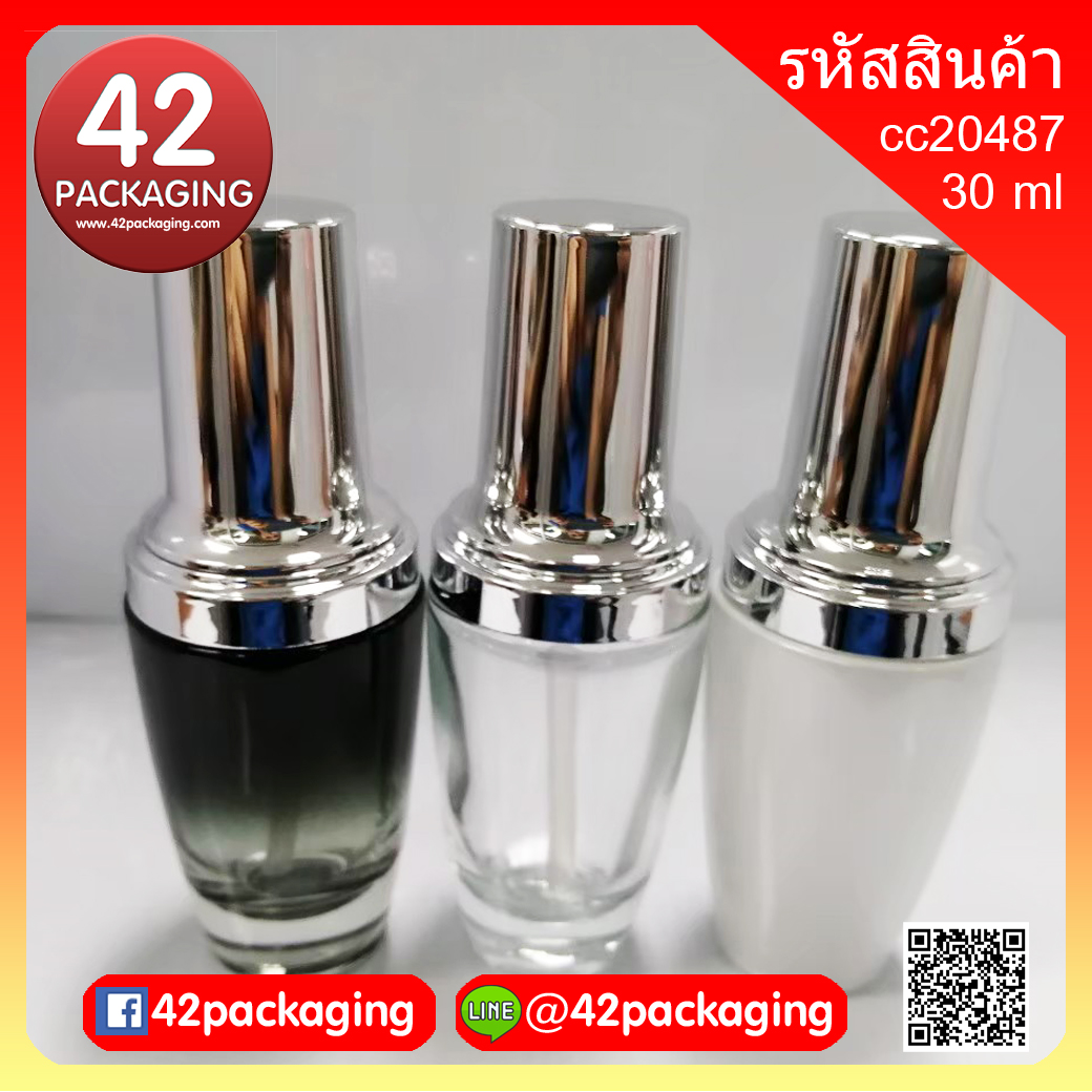 ขวดแก้วใสทรงโอ่งผอม+ ปั้ม หรือดรอป 30 ml cc20487-30ml ขวดใส ชุดคู่โอ่ง (3529)