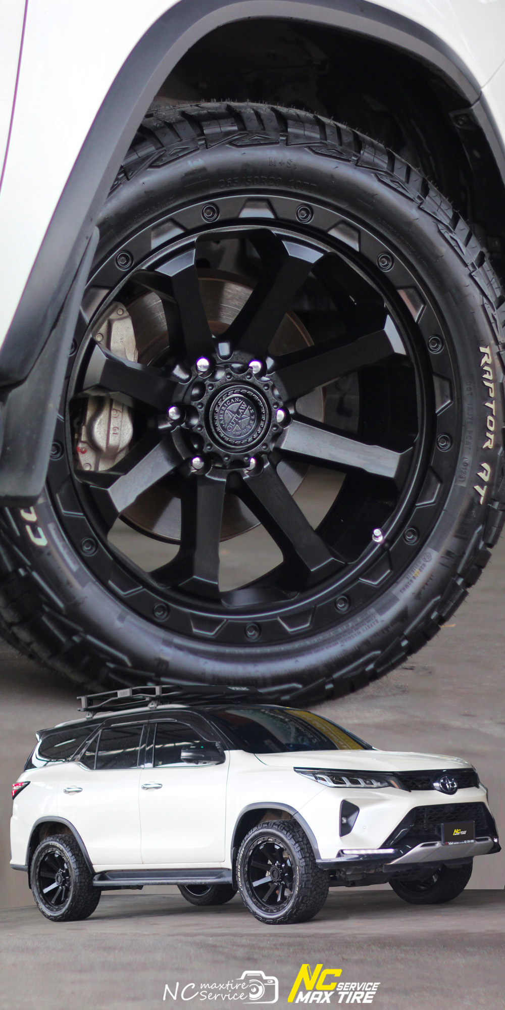 Toyota Fortuner / ล้อแม็กขอบ20 / CAPONE / AMERICAN OUTLAW / ล้อแม็กสีดำด้าน / SATIN BLACK / 20X9.0 6H139.7 ET5 / Cosmis Tire / Raptor AT / 265/50R20