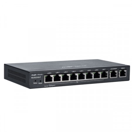 Reyee RG-EG210G-P Cloud Managed Router Multi-WAN Load Balancing Support , 10 Gigabit Ethernet Ports (WAN/LAN), 8 PoE/PoE+ ports 70W PoE Power budget, Throughput 1Gbps, Free Cloud Management
