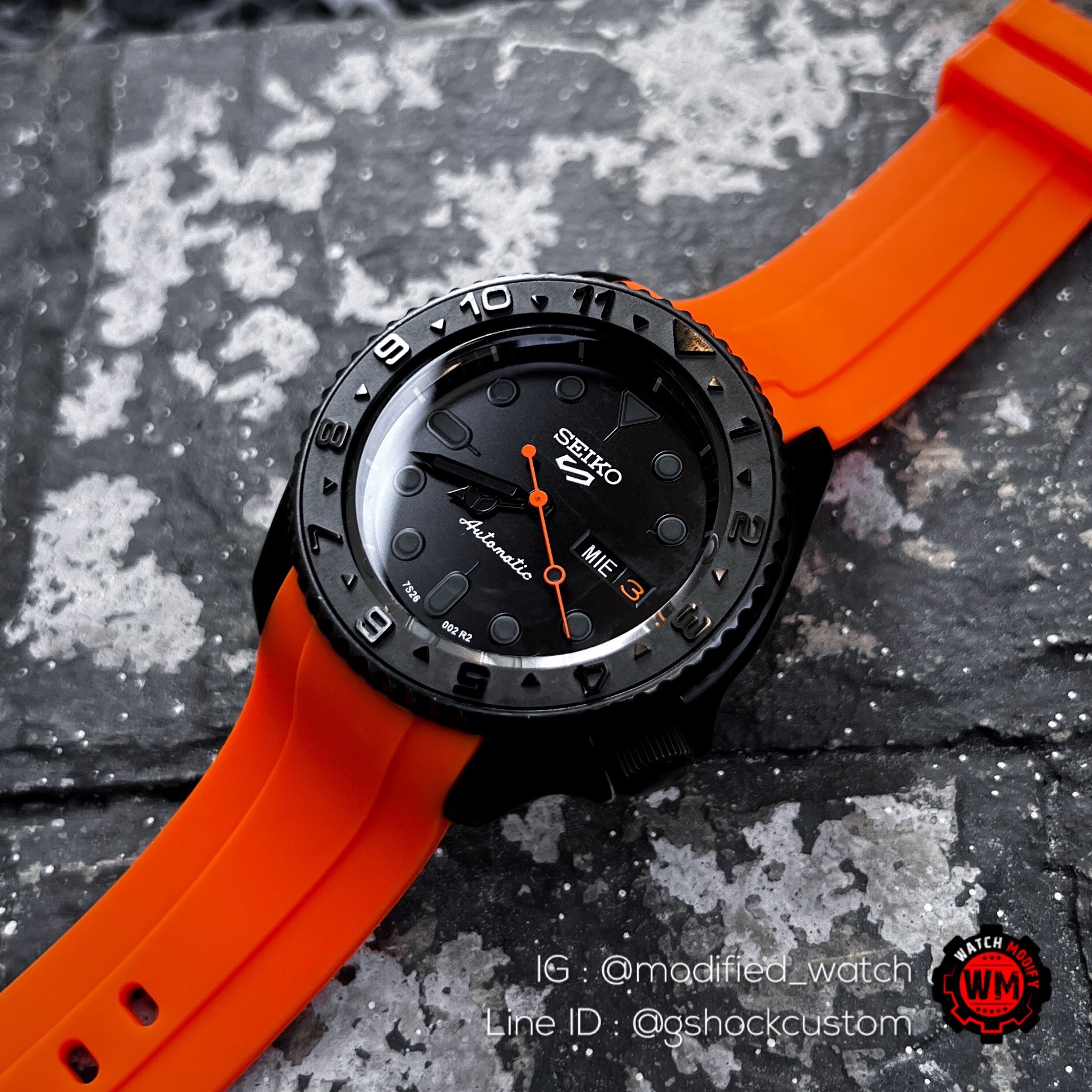 Seiko Mod 5Sports Yacht Master Black Orange Dial Rubber Straps