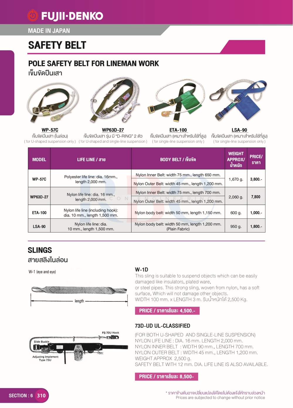"FUJII DENKO" WP-57C เข็มขัดปีนเสา (ไนล่อน)